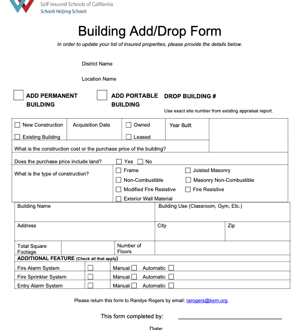 Building Add/Drop Form for Insured Properties