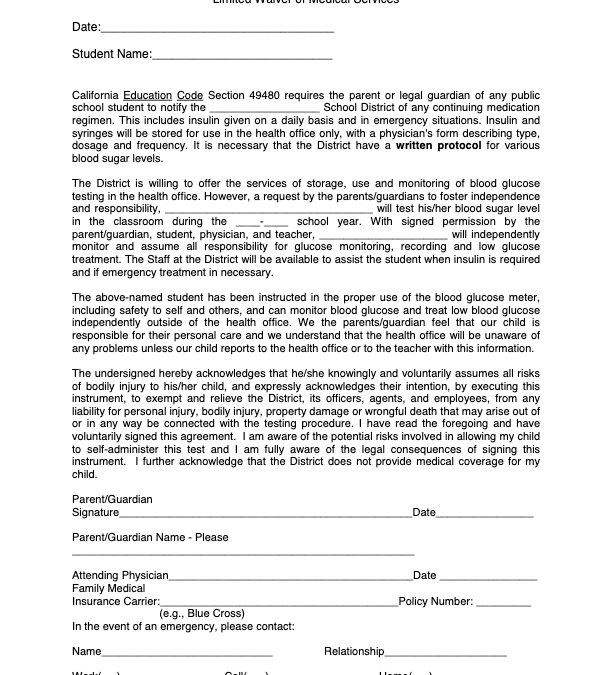 Limited Waiver of Medical Services for Diabetes Management