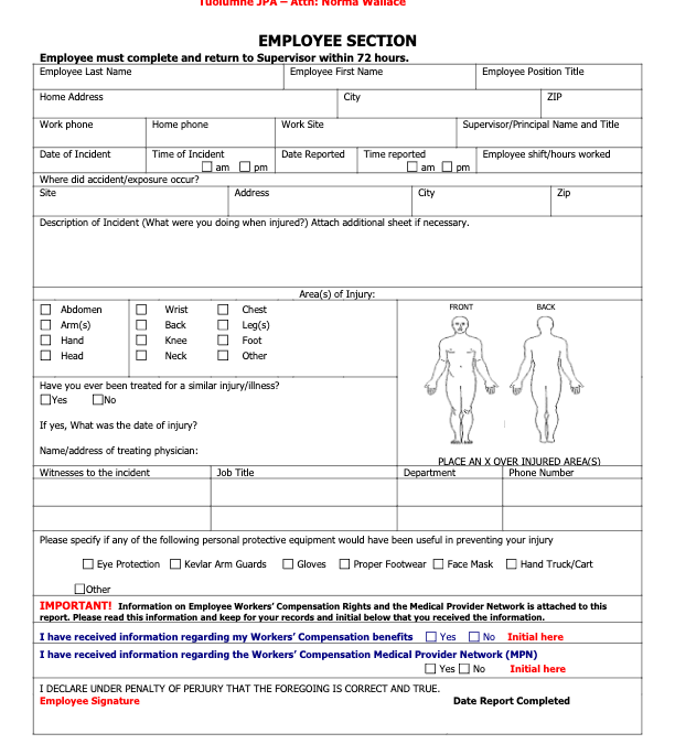 Employee-Supervisor Incident Report
