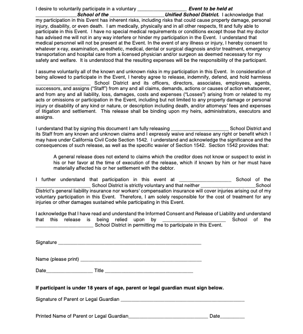 Event Release & Liability Waiver Form