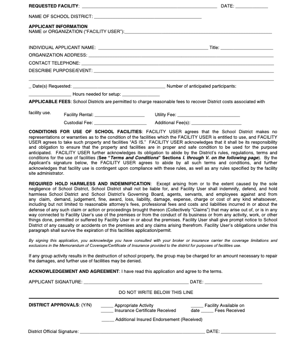 Facilities Use Application & Permit