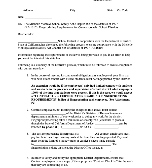 Fingerprinting Requirements for Contractors
