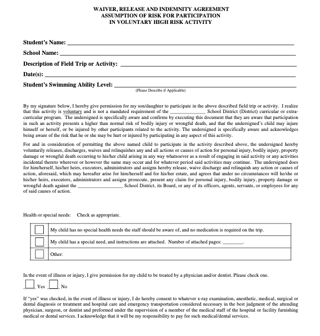 High-Risk Activity Waiver & Release Form