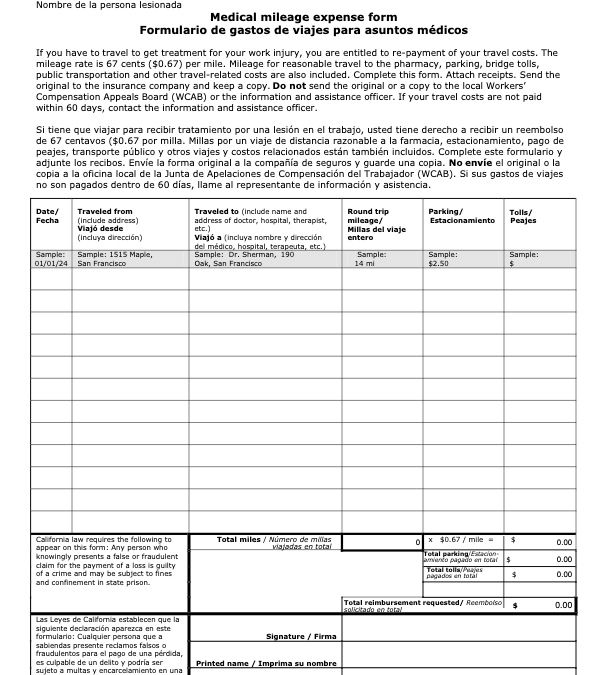 Medical Mileage Expense Reimbursement Form