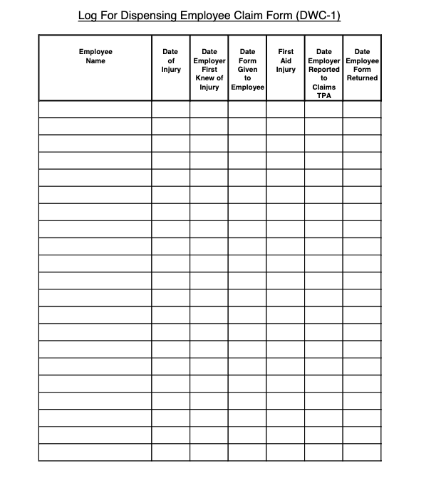 Log for Reporting DWC-1 Forms