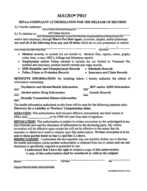 Jpa Form R001 Medical Release Authorization Form | Tuolumne JPA