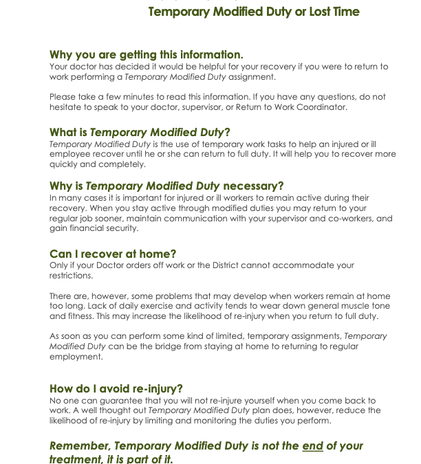 Temporary Modified Duty & Return-to-Work Program