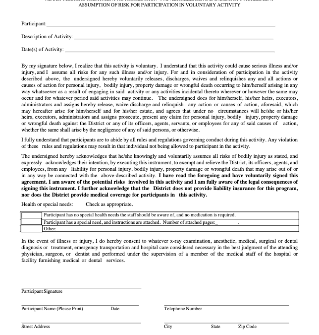 Non-Student Participation in Voluntary Program Waiver