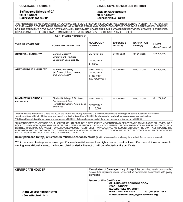 Certificate of Liability Coverage