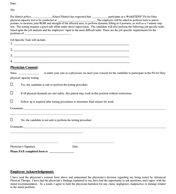Physician Consent for Fit-for-Duty Test