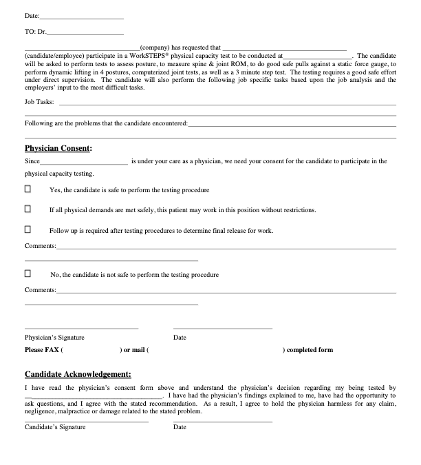 Physician Consent to Perform Employment Test