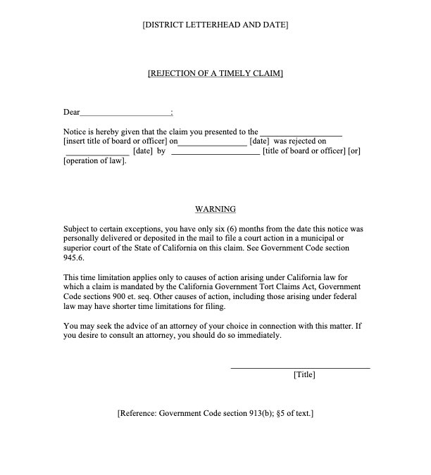 Rejection of a Timely Claim Template (Sample Letter)