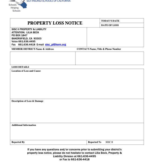 Property Loss Notice Report