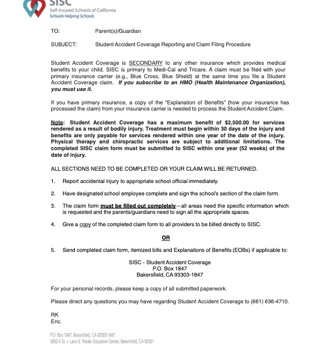 Student Accident Coverage Claim Form