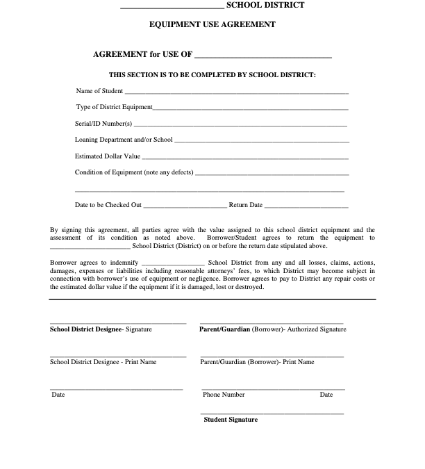 Student Use Agreement for District Equipment