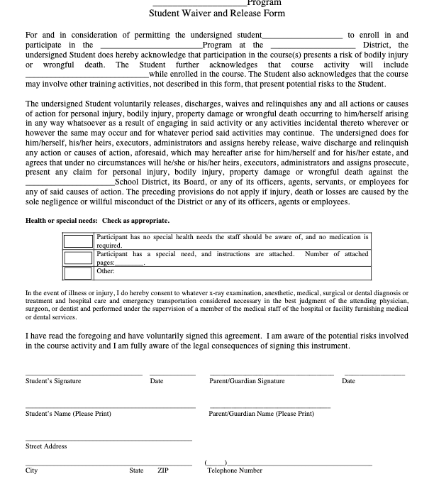 Student Participation & Waiver for Special Curriculum Program
