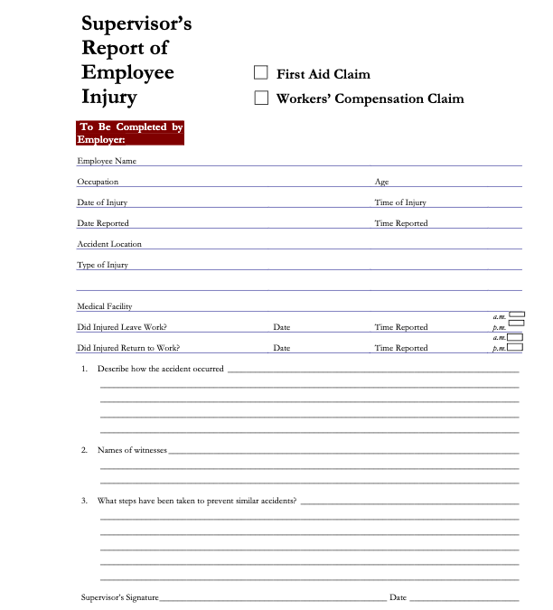 Supervisor’s Report of Injury