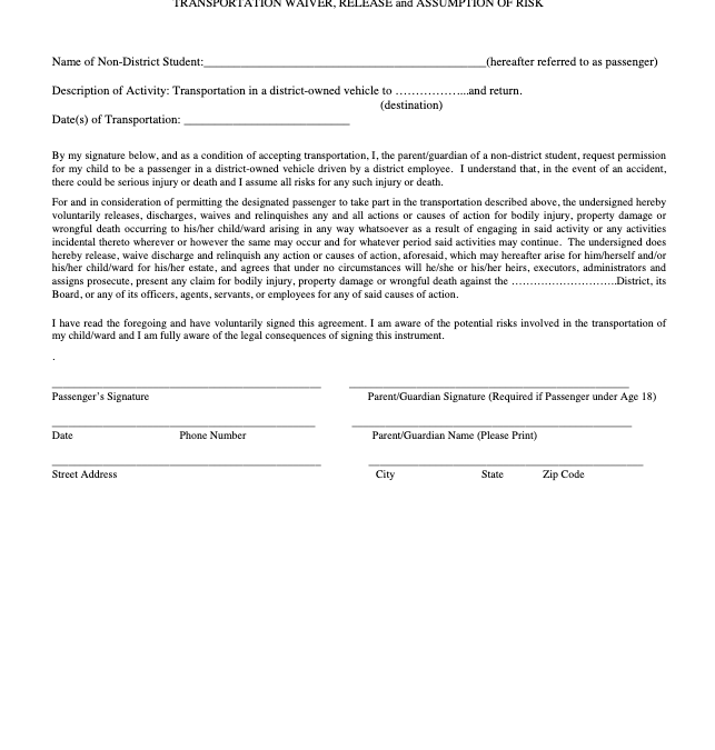 Transportation Waiver for Non-District Students