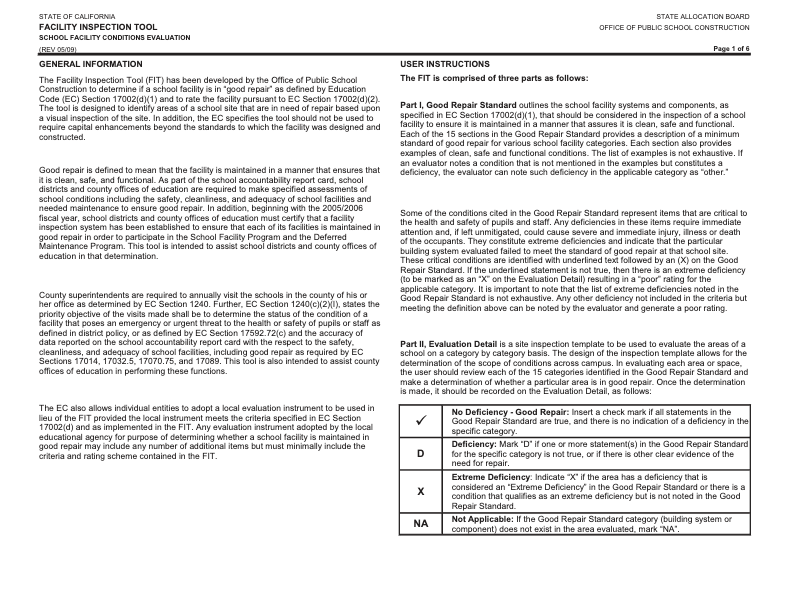 Facilities Inspection Tool (FIT) Assessment Form