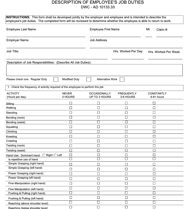 DWC-AD 10133.33 – Employee Job Duties Description