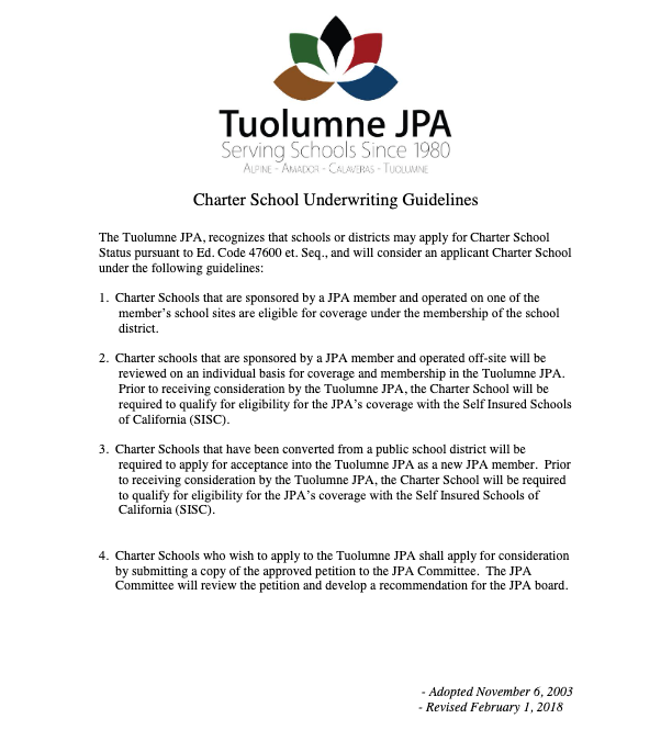 Charter School Underwriting Guidelines