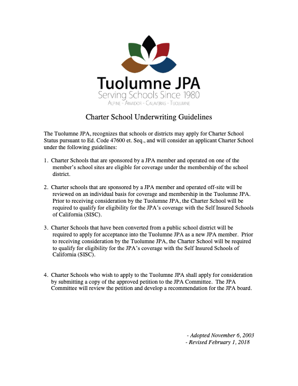 Thumbnail image of the Charter School Underwriting Guidelines document.