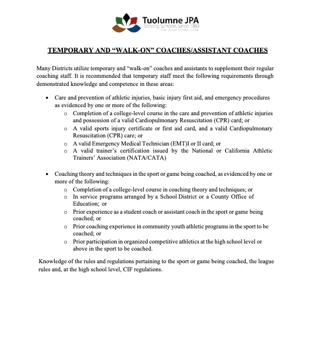 Temporary and Walk-On Coaches Guidelines
