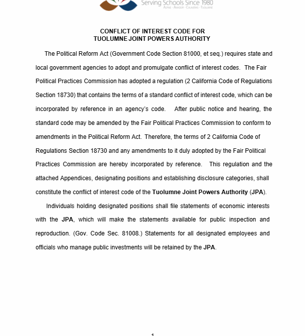 Conflict of Interest Code Review 9-5-24