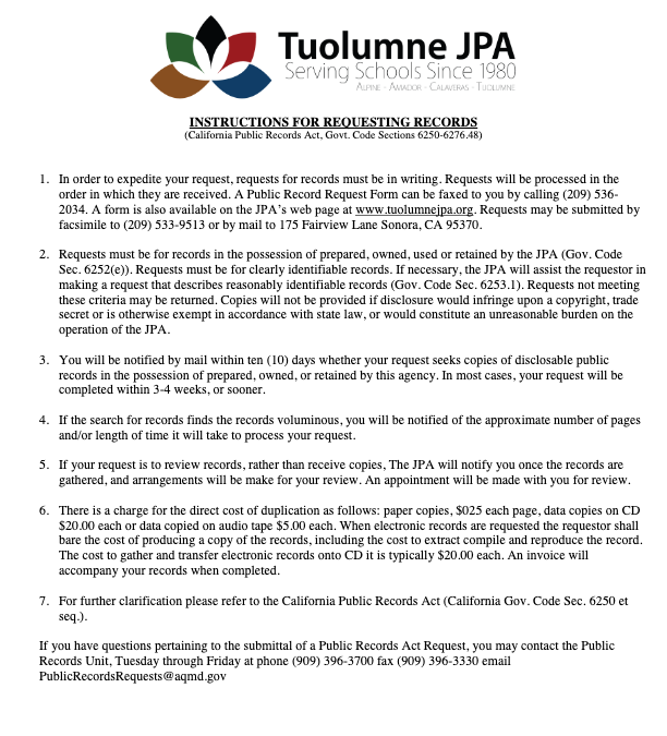 Instructions for Requesting Records