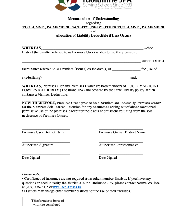Memorandum of Understanding – Facility Use by Other JPA Member