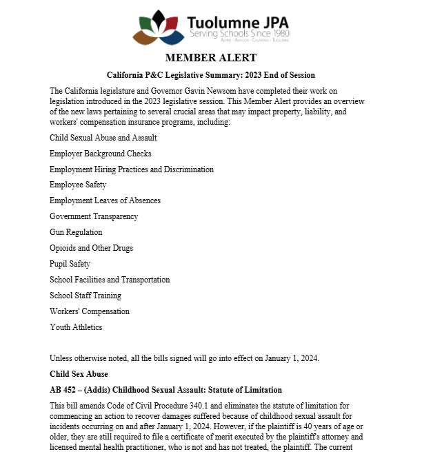 Member Alert – Enacted California Legislation Related to Education | 2023