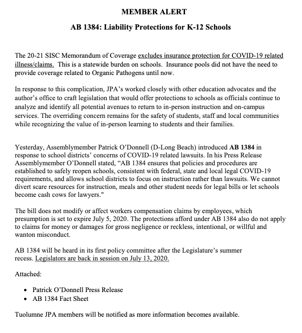 Member Alert – AB 1384