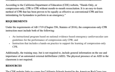 Member Alert – AB 1719: CPR Training Resources for High Schools with a Health Course Requirement