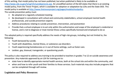 Member Alert – AB 2246: Suicide Prevention Policy Requirement