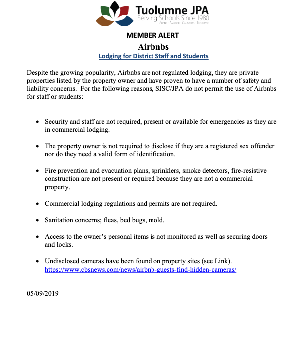 Member Alert – Airbnbs
