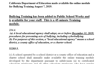 Member Alert – AB 2291: School Safety – Bullying