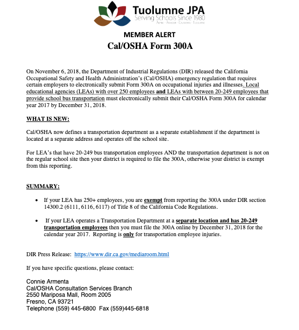 Member Alert – Cal/OSHA Form 300A