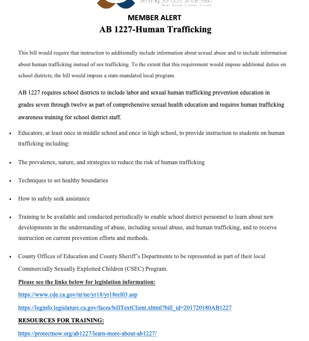 Member Alert – AB 1227: Human Trafficking