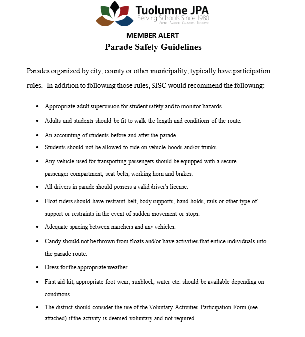 Member Alert – Parade Safety Guidelines
