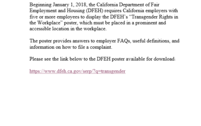 Member Alert – Mandatory Trangender Rights Poster
