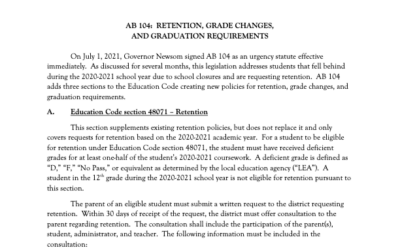 Member Alert – AB 104: Retention, Grade Changes, and Graduation Requirements