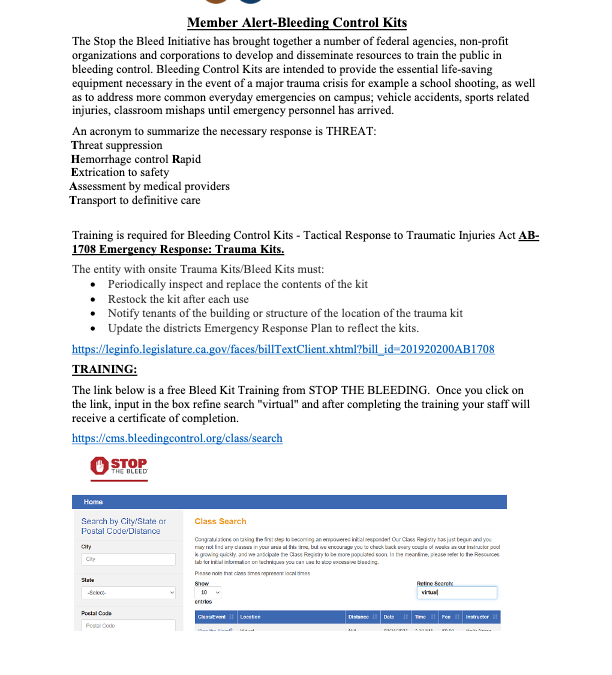 Member Alert – Bleeding Control Kits