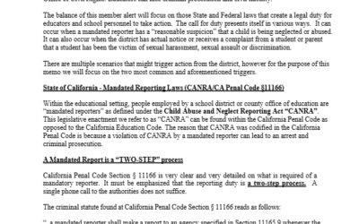 Member Alert – Mandated Reporter Duties