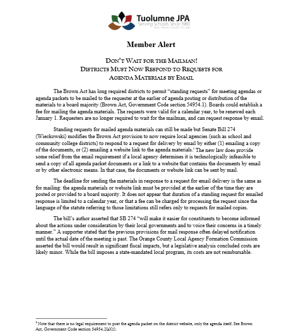 Member Alert – Responding to Requests for Agenda Materials by Email