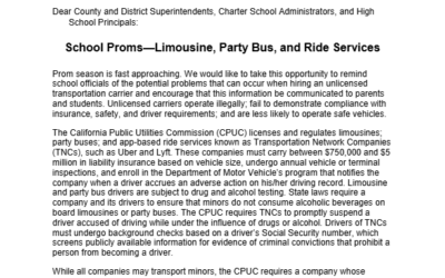 Member Alert – School Prom Transportation Guidance