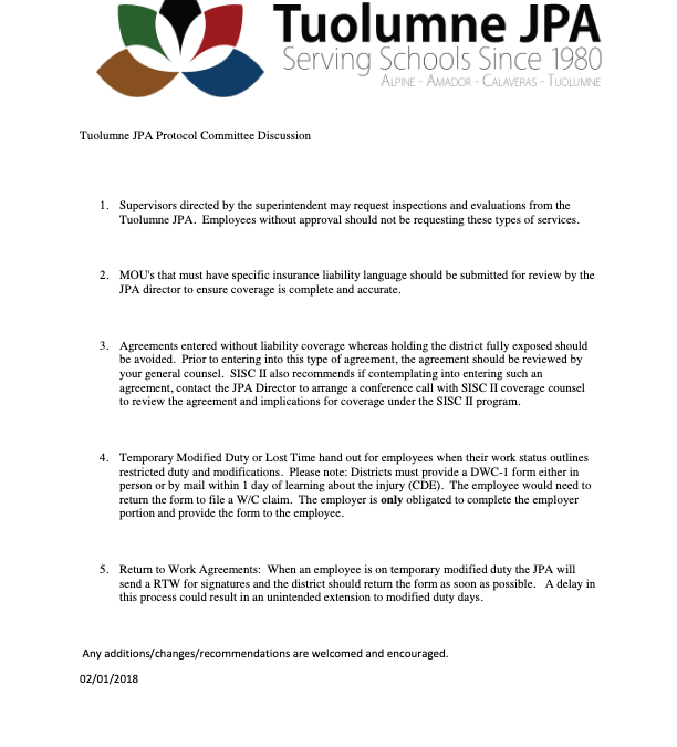 Tuolumne JPA Protocol Committee Discussion