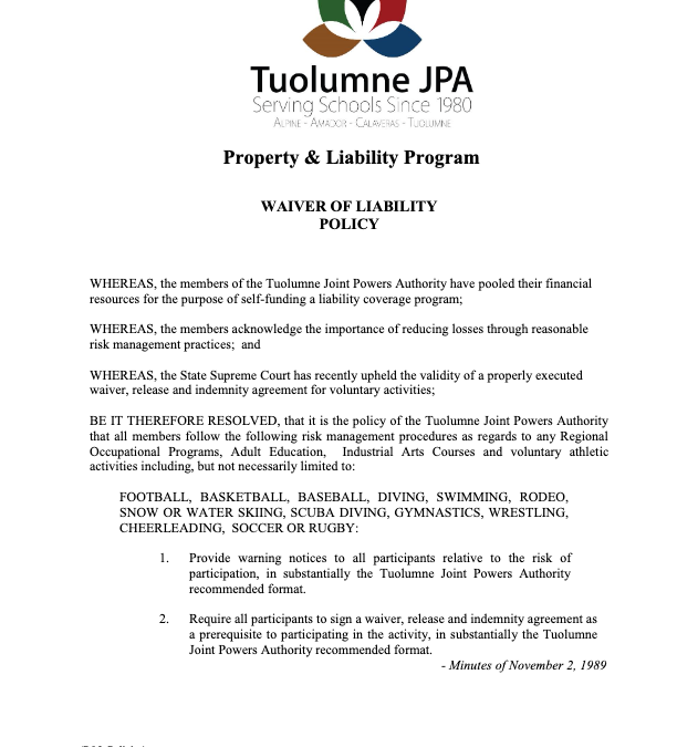 Waiver of Liability Policy