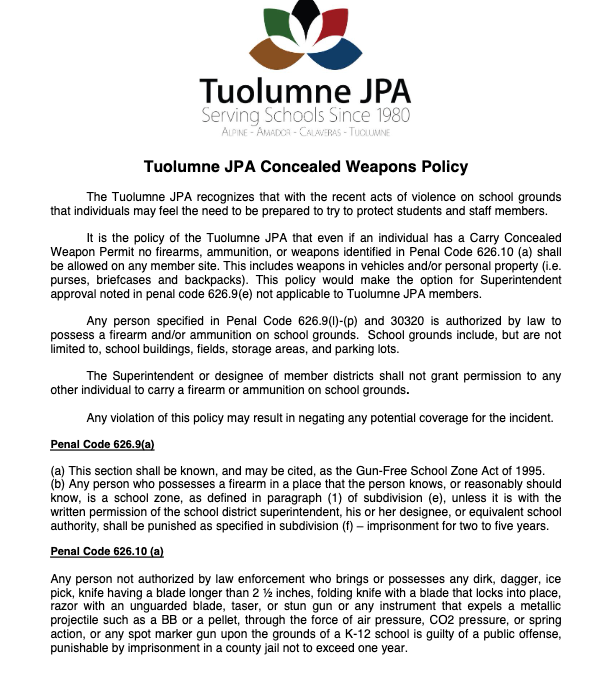 Concealed Weapons Policy