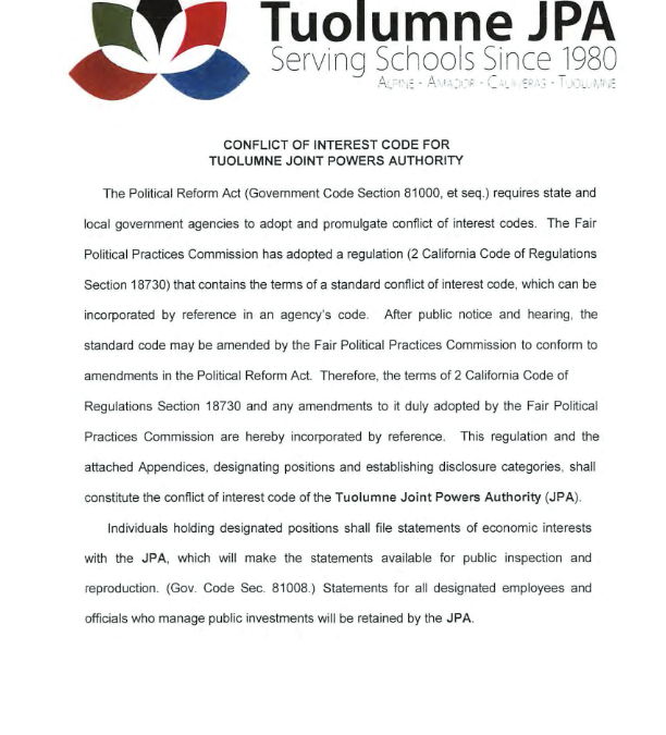 Conflict of Interest Code Review (8-27-20)
