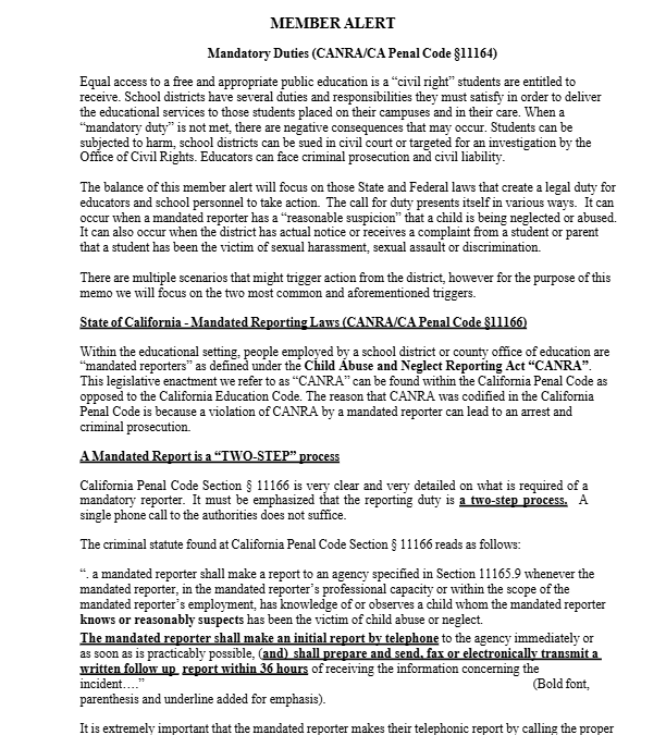 Member Alert – Mandated Duties
